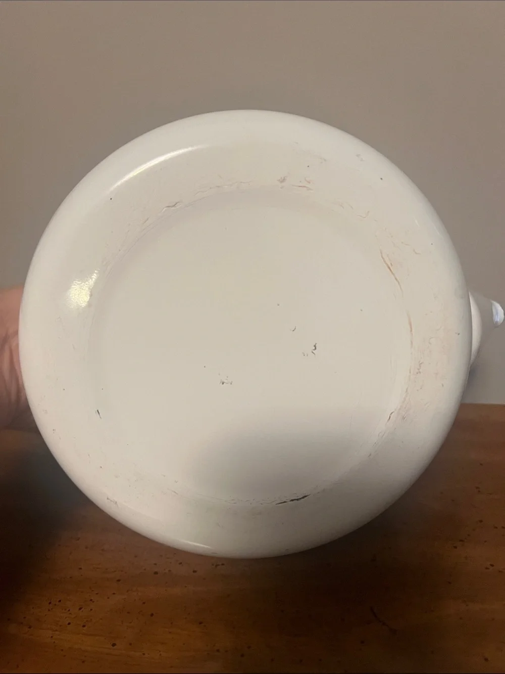 Vintage White Strawberry Pattern Enamel Teapot with Wood Handle
